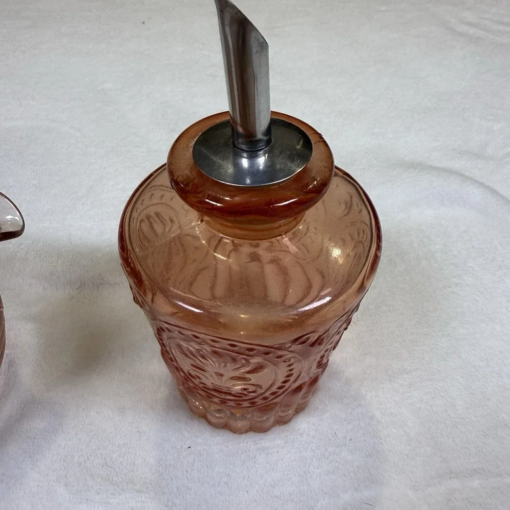 Vintage Pink Depression Glass 4pc Lot Creamer Footed Bowls Syrup Dispenser